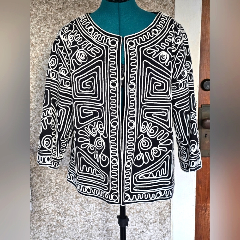 Vintage Joni B. Black and White Embroidered Jacket